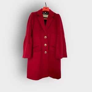 Burgundy red Burberry cashmere blend wool tailored bell sleeves coat 8 M